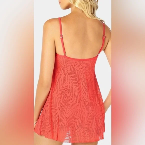 Swim Solutions Crochet Empire Tummy Control Swimdress One Piece Swimsuit - Picture 2 of 9